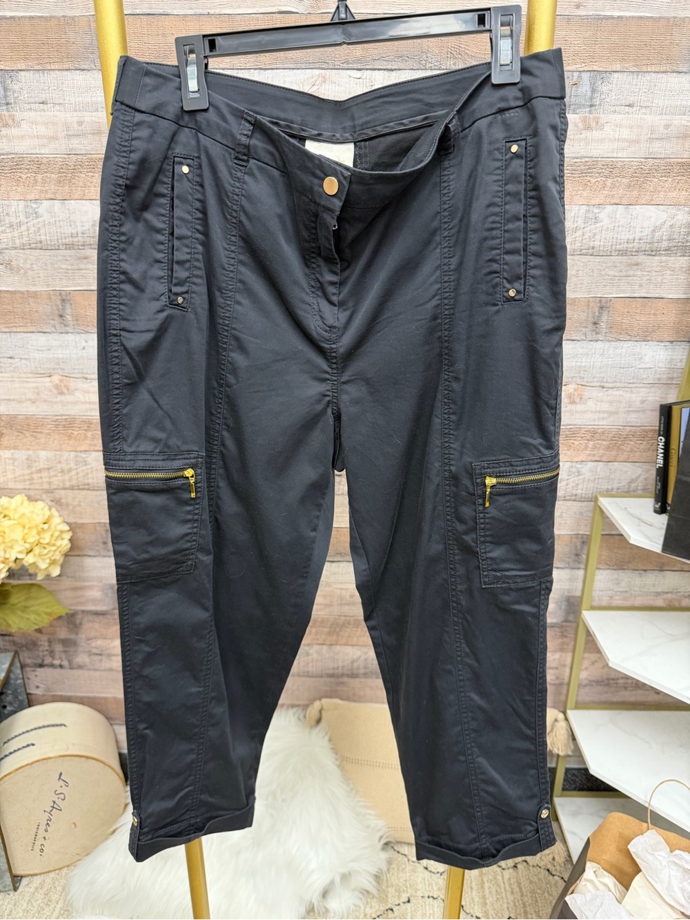 Chicos Black Cotton Blend Cargo Capri 2